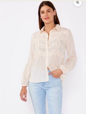 Women’s Cream Lace Inset Button-Front Blouse